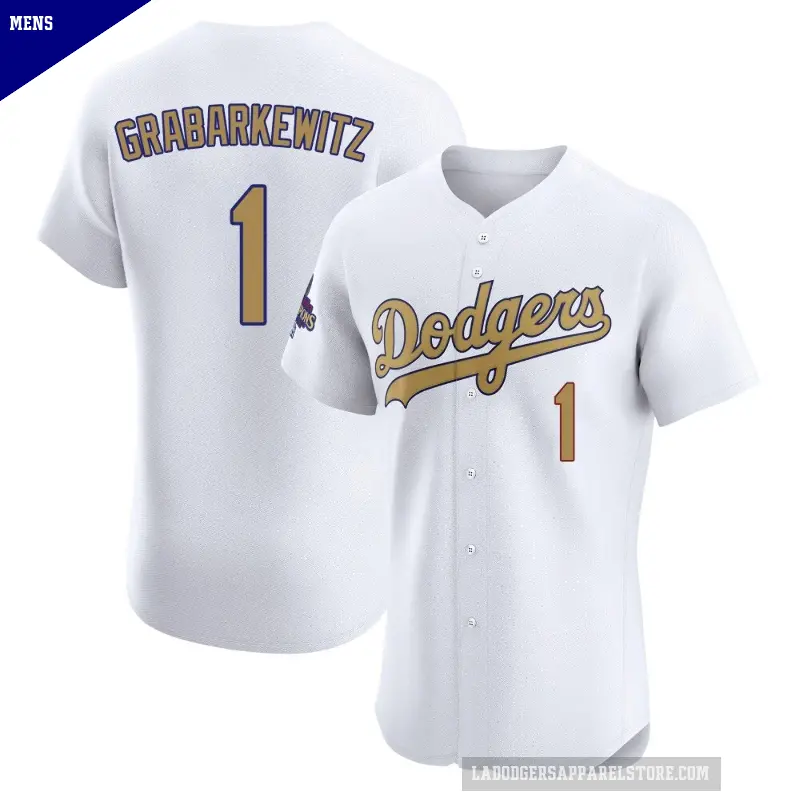 Men's No.1 Billy Grabarkewitz Los Angeles Dodgers Gold Elite White 2025 Collection Jersey