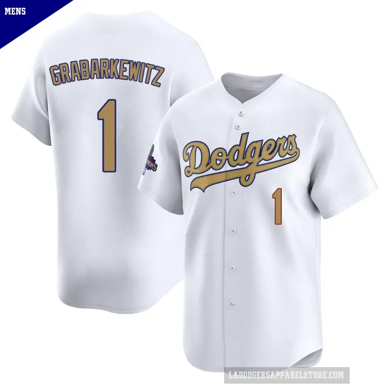 Men's No.1 Billy Grabarkewitz Los Angeles Dodgers Gold Limited White 2025 Collection Jersey