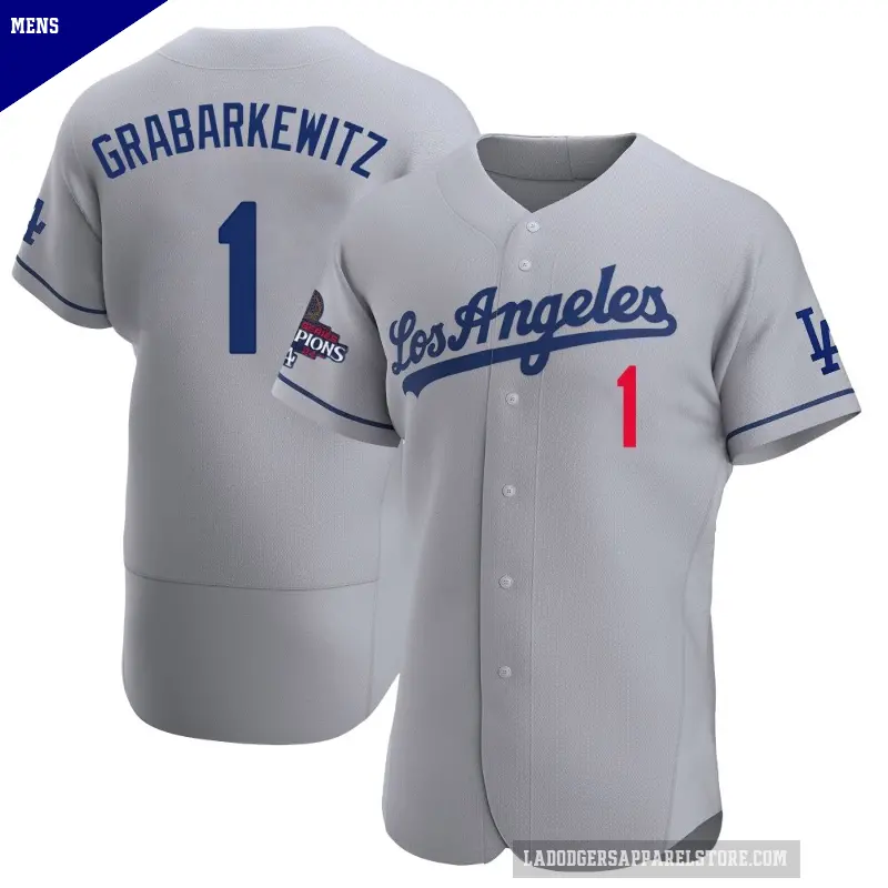 Men's No.1 Billy Grabarkewitz Los Angeles Dodgers Gray Authentic Away Official 2024 World Series Champions Jersey