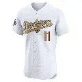 Men's No.11 Manny Mota Los Angeles Dodgers Gold Elite White 2025 Collection Jersey