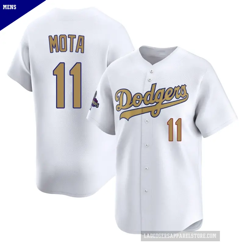 Men's No.11 Manny Mota Los Angeles Dodgers Gold Limited White 2025 Collection Jersey