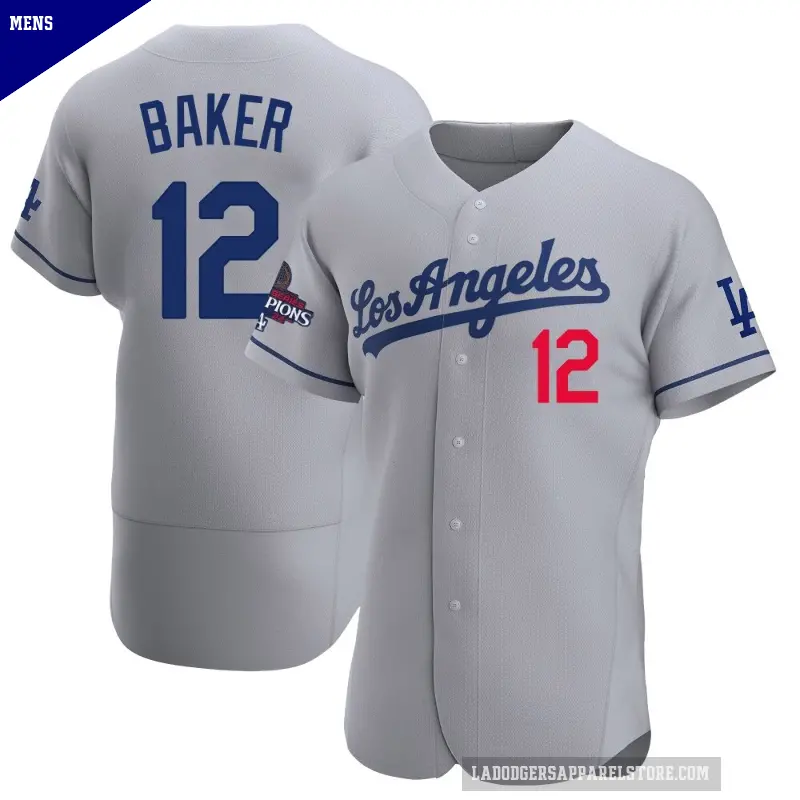 Men's No.12 Dusty Baker Los Angeles Dodgers Gray Authentic Away Official 2024 World Series Champions Jersey