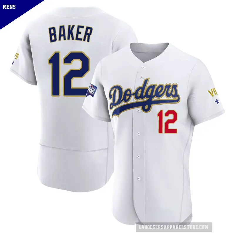 Men's No.12 Dusty Baker Los Angeles Dodgers White/Gold Authentic 2021 Gold Program Player Jersey