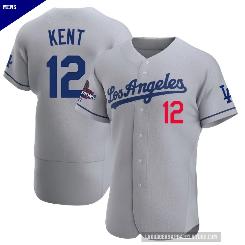 Men's No.12 Jeff Kent Los Angeles Dodgers Gray Authentic Away Official 2024 World Series Champions Jersey
