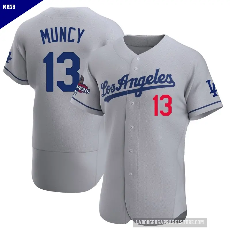 Men's No.13 Max Muncy Los Angeles Dodgers Gray Authentic Away Official 2024 World Series Champions Jersey