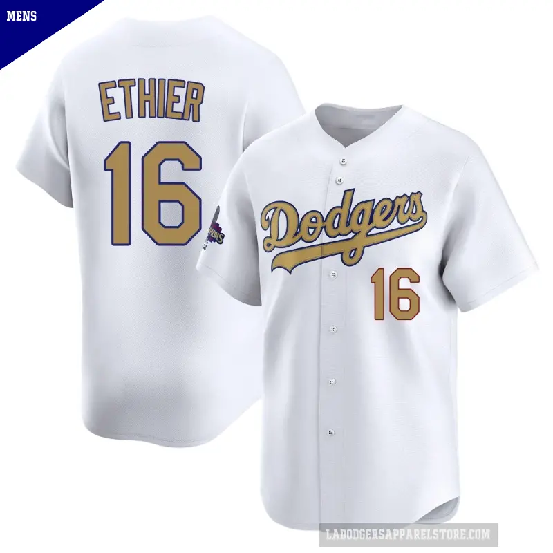 Men's No.16 Andre Ethier Los Angeles Dodgers Gold Limited White 2025 Collection Jersey