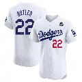 Men's No.22 Brett Butler Los Angeles Dodgers White Elite Home 2024 World Series Jersey