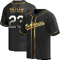Men's No.23 Claude Osteen Los Angeles Dodgers Gold Replica Black en Alternate Jersey