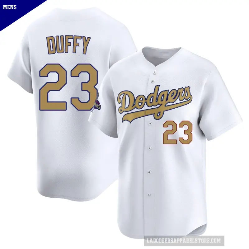 Men's No.23 Danny Duffy Los Angeles Dodgers Gold Limited White 2025 Collection Jersey