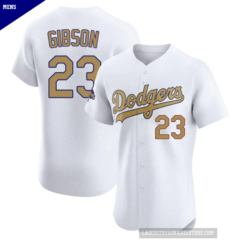 Men's No.23 Kirk Gibson Los Angeles Dodgers Gold Elite White 2025 Collection Jersey