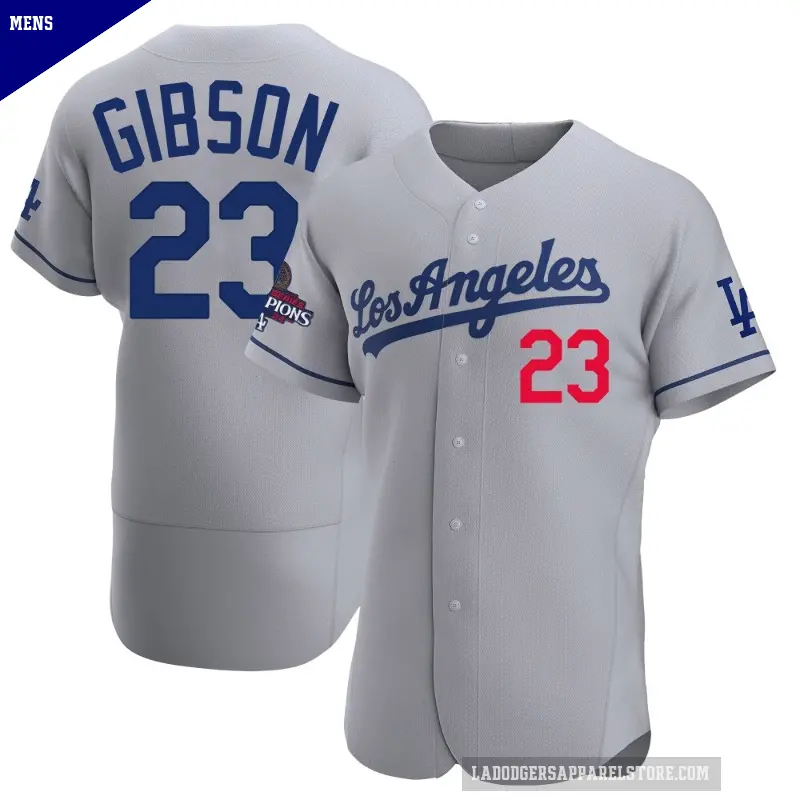 Men's No.23 Kirk Gibson Los Angeles Dodgers Gray Authentic Away Official 2024 World Series Champions Jersey