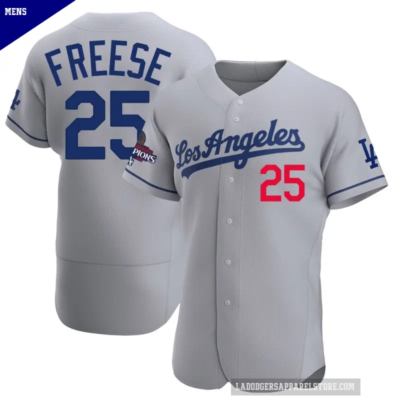 Men's No.25 David Freese Los Angeles Dodgers Gray Authentic Away Official 2024 World Series Champions Jersey