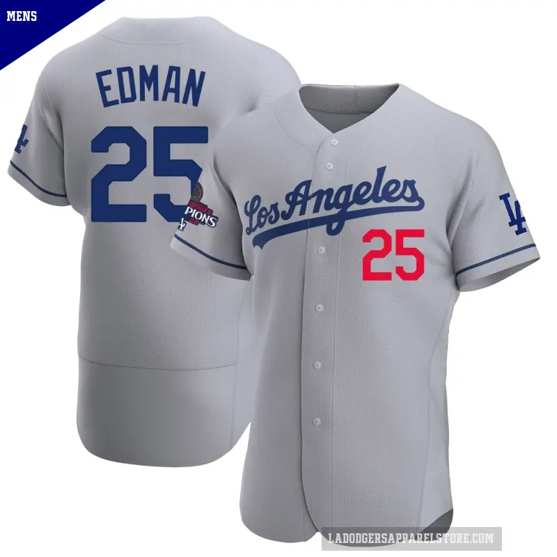 Men's No.25 Tommy Edman Los Angeles Dodgers Gray Authentic Away Official 2024 World Series Champions Jersey