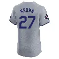 Men's No.27 Kevin Brown Los Angeles Dodgers Gray Elite Road World Series Champions Jersey