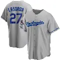 Men's No.27 Tommy Lasorda Los Angeles Dodgers Gray Replica Road 2024 World Series Champions Jersey