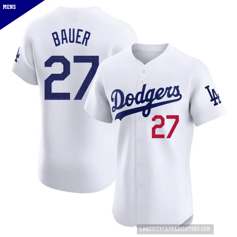 Men's No.27 Trevor Bauer Los Angeles Dodgers White Elite Home Jersey