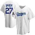 Men's No.27 Trevor Bauer Los Angeles Dodgers White Replica Home 2024 World Series Champions Jersey