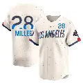 Men's No.28 Bobby Miller Los Angeles Dodgers Cream Limited 2024 City Connect World Series Champions Jersey