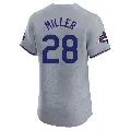 Men's No.28 Bobby Miller Los Angeles Dodgers Gray Elite Road World Series Champions Jersey