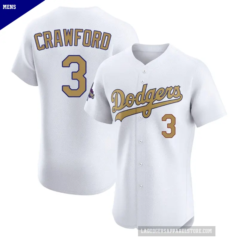 Men's No.3 Carl Crawford Los Angeles Dodgers Gold Elite White 2025 Collection Jersey