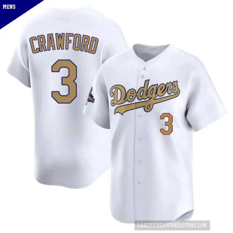 Men's No.3 Carl Crawford Los Angeles Dodgers Gold Limited White 2025 Collection Jersey
