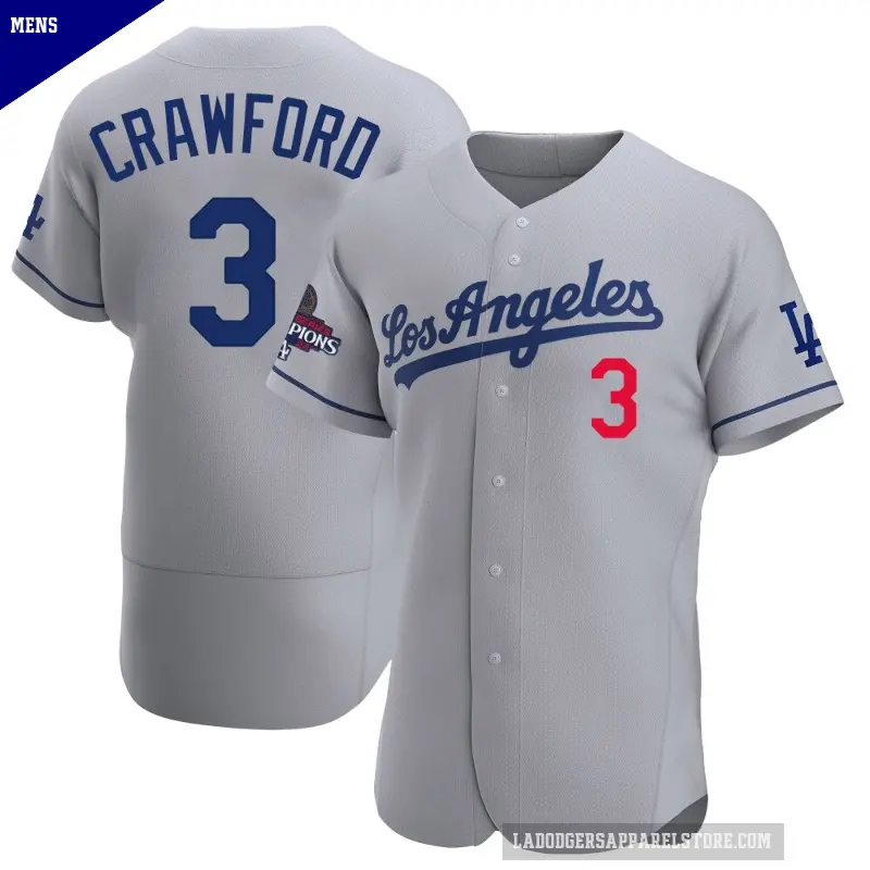 Men's No.3 Carl Crawford Los Angeles Dodgers Gray Authentic Away Official 2024 World Series Champions Jersey