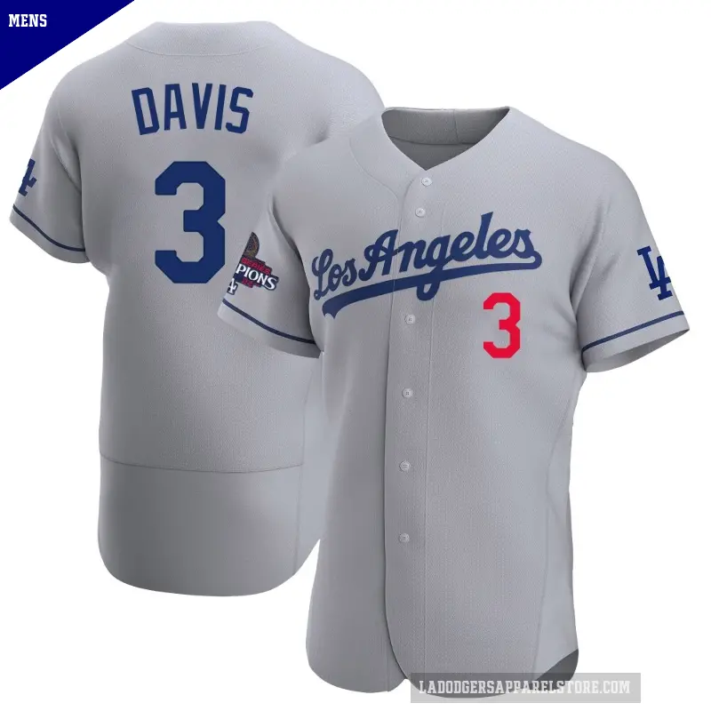 Men's No.3 Willie Davis Los Angeles Dodgers Gray Authentic Away Official 2024 World Series Champions Jersey