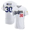 Men's No.30 Maury Wills Los Angeles Dodgers White/Gold Authentic 2021 Gold Program Player Jersey