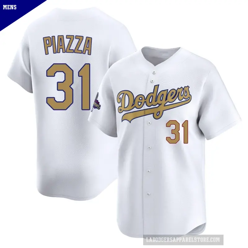 Men's No.31 Mike Piazza Los Angeles Dodgers Gold Limited White 2025 Collection Jersey