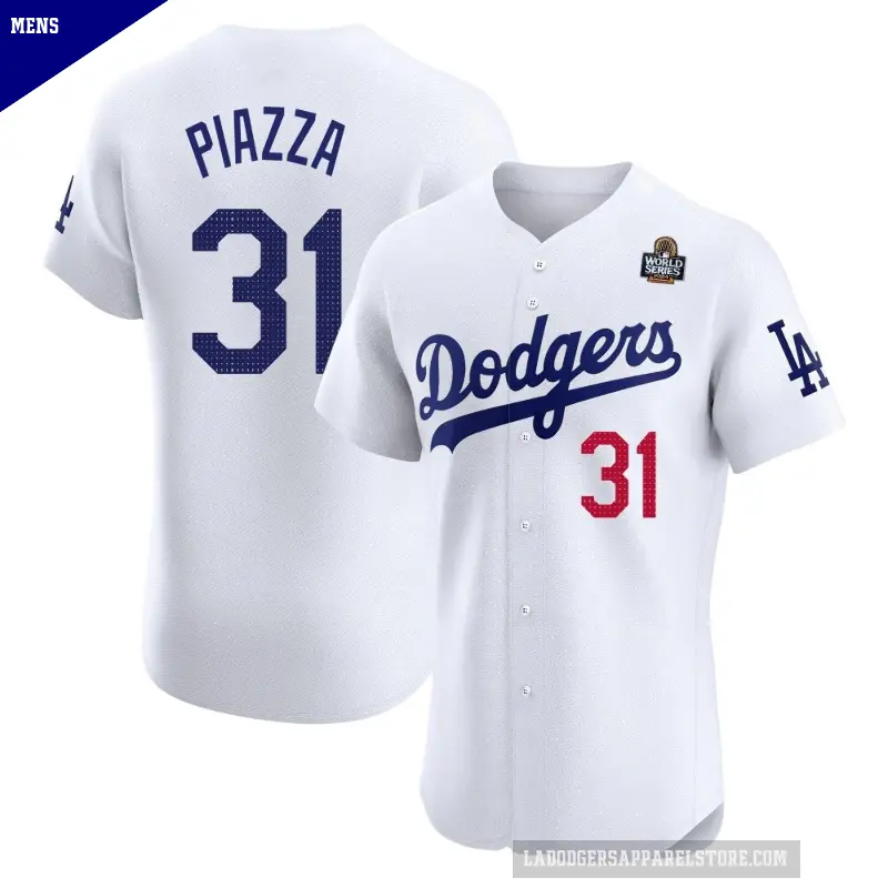 Men's No.31 Mike Piazza Los Angeles Dodgers White Elite Home 2024 World Series Jersey