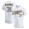 Men's No.31 Tyler Glasnow Los Angeles Dodgers Gold Elite White 2025 Collection Jersey