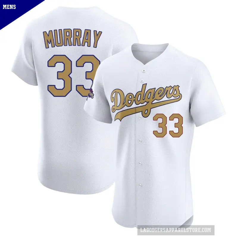 Men's No.33 Eddie Murray Los Angeles Dodgers Gold Elite White 2025 Collection Jersey