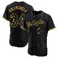 Men's No.34 Fernando Valenzuela Los Angeles Dodgers Black Authentic Snake Skin City Jersey