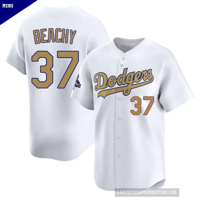 Men's No.37 Brandon Beachy Los Angeles Dodgers Gold Limited White 2025 Collection Jersey