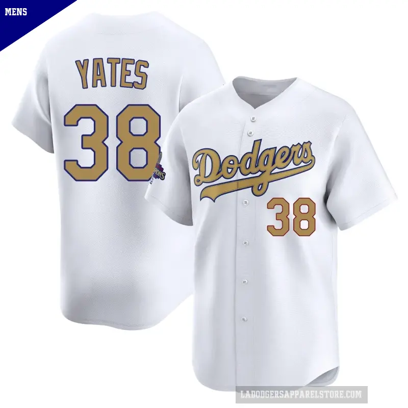 Men's No.38 Kirby Yates Los Angeles Dodgers Gold Limited White 2025 Collection Jersey