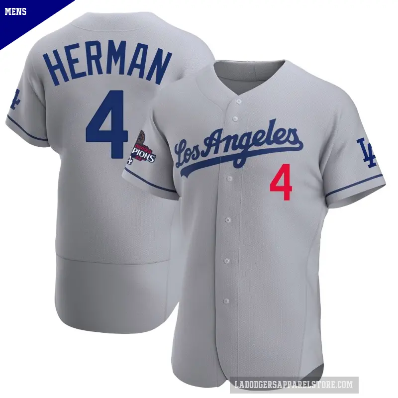 Men's No.4 Babe Herman Los Angeles Dodgers Gray Authentic Away Official 2024 World Series Champions Jersey