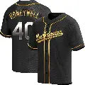 Men's No.40 Brent Honeywell Los Angeles Dodgers Gold Replica Black en Alternate Jersey