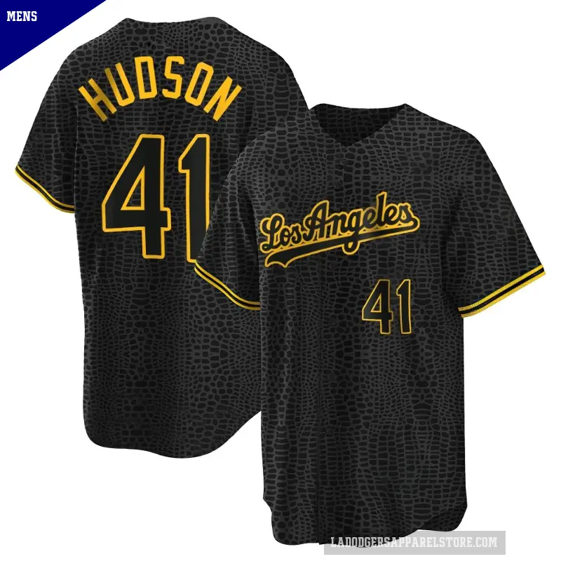 Men's No.41 Daniel Hudson Los Angeles Dodgers Black Replica Snake Skin City Jersey