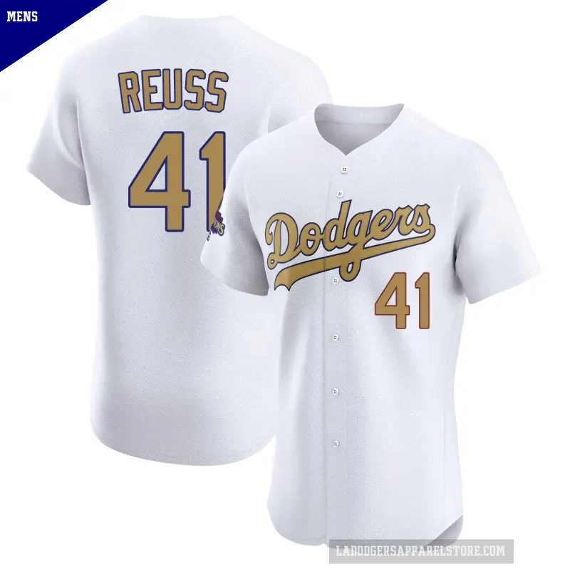 Men's No.41 Jerry Reuss Los Angeles Dodgers Gold Elite White 2025 Collection Jersey