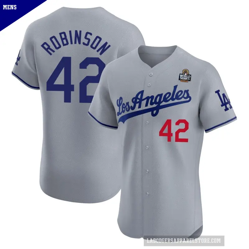 Men's No.42 Jackie Robinson Los Angeles Dodgers Gray Elite Road 2024 World Series Jersey