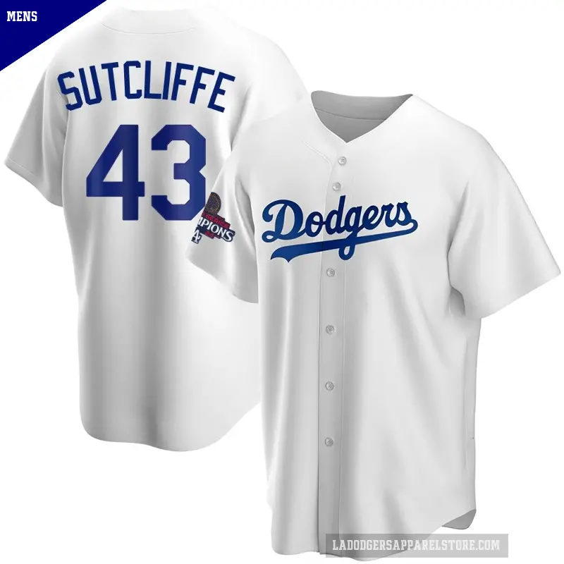 Men's No.43 Rick Sutcliffe Los Angeles Dodgers White Replica Home 2024 World Series Champions Jersey