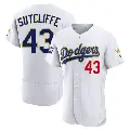 Men's No.43 Rick Sutcliffe Los Angeles Dodgers White/Gold Authentic 2021 Gold Program Player Jersey