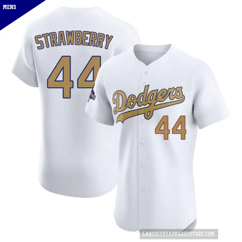 Men's No.44 Darryl Strawberry Los Angeles Dodgers Gold Elite White 2025 Collection Jersey