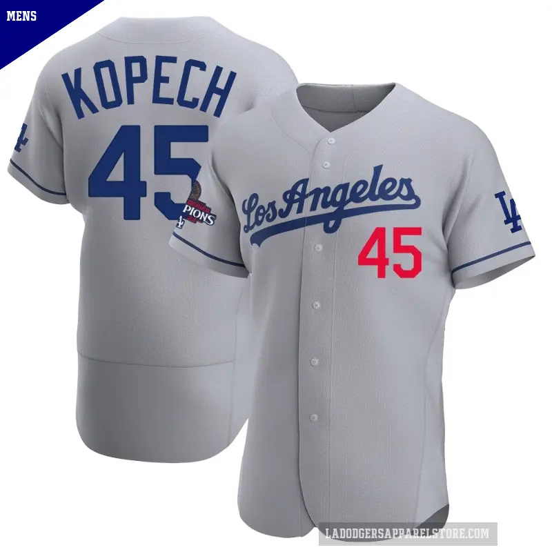 Men's No.45 Michael Kopech Los Angeles Dodgers Gray Authentic Away Official 2024 World Series Champions Jersey