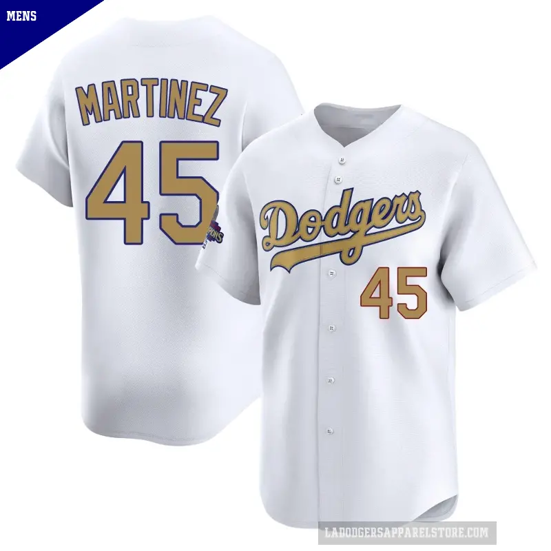 Men's No.45 Pedro Martinez Los Angeles Dodgers Gold Limited White 2025 Collection Jersey