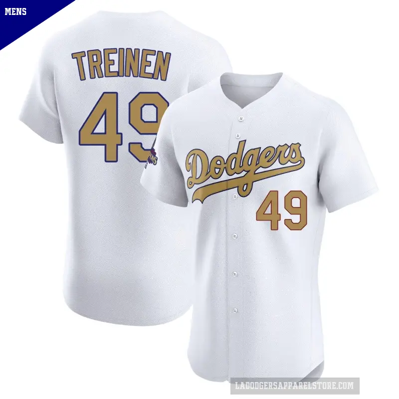 Men's No.49 Blake Treinen Los Angeles Dodgers Gold Elite White 2025 Collection Jersey