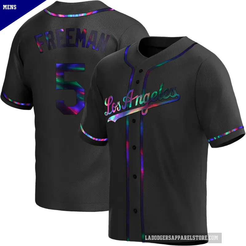 Men's No.5 Freddie Freeman Los Angeles Dodgers Black Replica Holographic Alternate Jersey