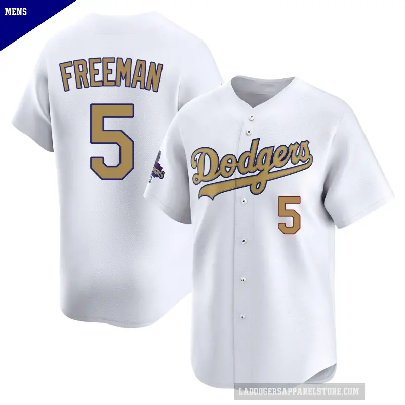 Men's No.5 Freddie Freeman Los Angeles Dodgers Gold Limited White 2025 Collection Jersey