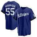 Men's No.55 Orel Hershiser Los Angeles Dodgers Royal Replica 2021 City Connect Jersey