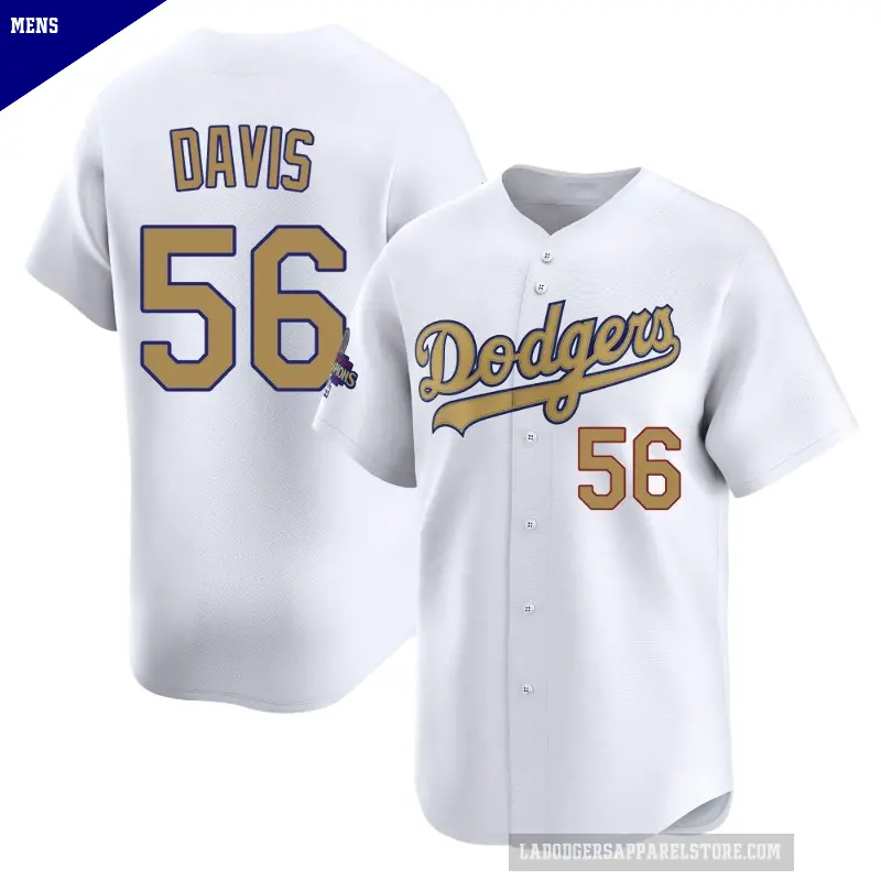 Men's No.56 Noah Davis Los Angeles Dodgers Gold Limited White 2025 Collection Jersey